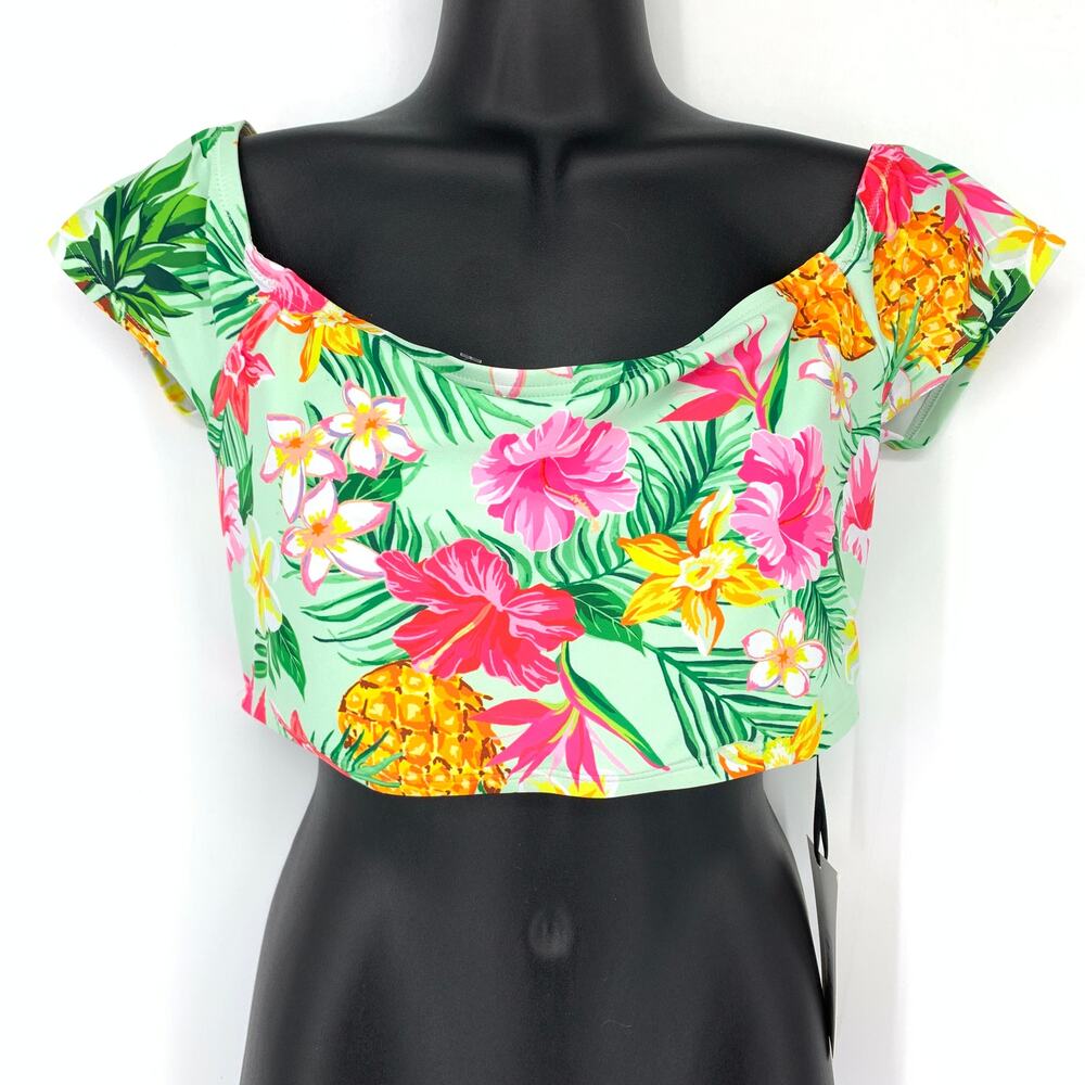 Unique Vintage Women's Size XL Phillipa Mint Tropical Floral Bikini Swim Top NEW